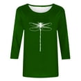 thumbnail image 4 of IROINNID Savings Womens Plus Size Tops Printed Loose T-shirt Mid-length 3/4 Sleeves Blouse Round Neck Comfy Lounge Tops,Green, 4 of 4