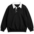 thumbnail image 4 of BLVB Boys Girls Long Sleeve Sweatshirts Kids Button Collared School Uniform Tops Drop Shoulder Pullover 3-14Y(Black,7-8 Years), 4 of 8