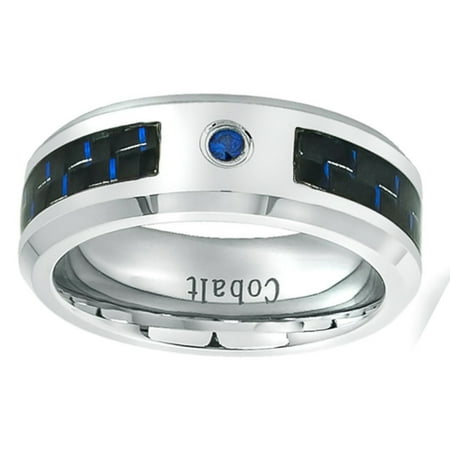 Sapphire Wedding Band - Men Women Cobalt Wedding Band Ring 6mm 0.07ct Blue Sapphire With Blue & Black Carbon Fiber Inlay Ring SZ 9.5