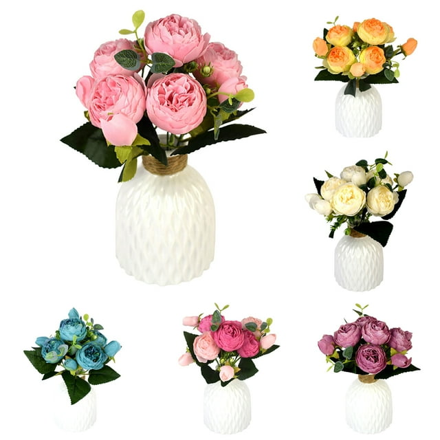 DGROEE 2Pcs Artificial Peony Flowers, 5 Heads Silk Peony Flowers Vivid