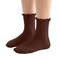 thumbnail image 2 of ZACPNCV Girl Ankle Ruffle Socks Casual Cotton Blend Frilly Breathable Cute Knit Lettuce Trim No Show Socks A-Coffee, 2 of 5