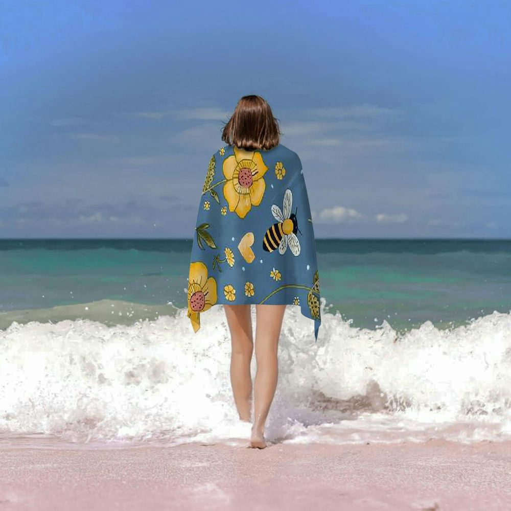 PHYHOO Cute Bee Beach Towel for Adults Kids Microfiber Lightweight Swimming Pool Towels Quick Dry Absorbent Sand Free Large Oversized Bath Towel 30x60in