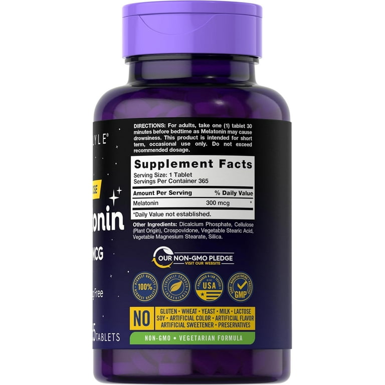 Drug Free Sleep Support Carlyle Melatonin 5mg Tablets - 300 Count Vegetarian Sleep Supplement, Non-GMO Non-GMO Gluten Free Melatonin