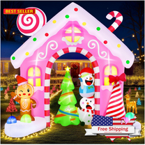 Christmas Gingerbread Inflatable Archway Outdoor Decoration Pink 10Ft