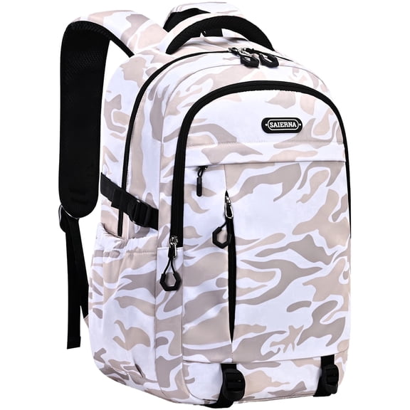 Ficcug School Backpack for 16" Laptop,Fashion Waterproof School Bag for Boys Girls Women Men Teens,Middle / High / College Bookbags,Brown