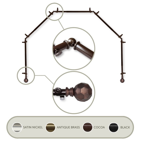 Domovina Reid 13/16-inch 5-Sided Bay WIndow Curtain Rod-Color:Cocoa