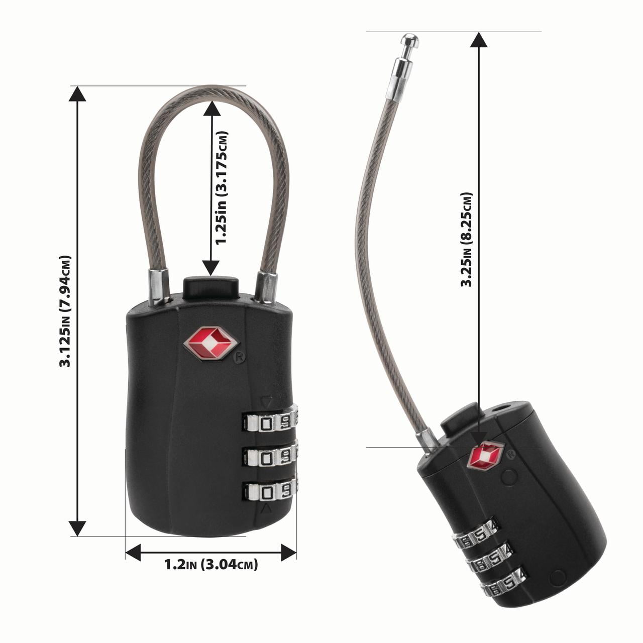 Allen Company TSA Lock with Combination, Black Steel Cable Lock