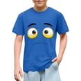 thumbnail image 1 of Blusas y camisas de manga corta con cuello redondo para niños y niñas, color liso, con estampado de expresión linda, manga corta, holgadas y cómodas, blusa para niña, 1 of 5