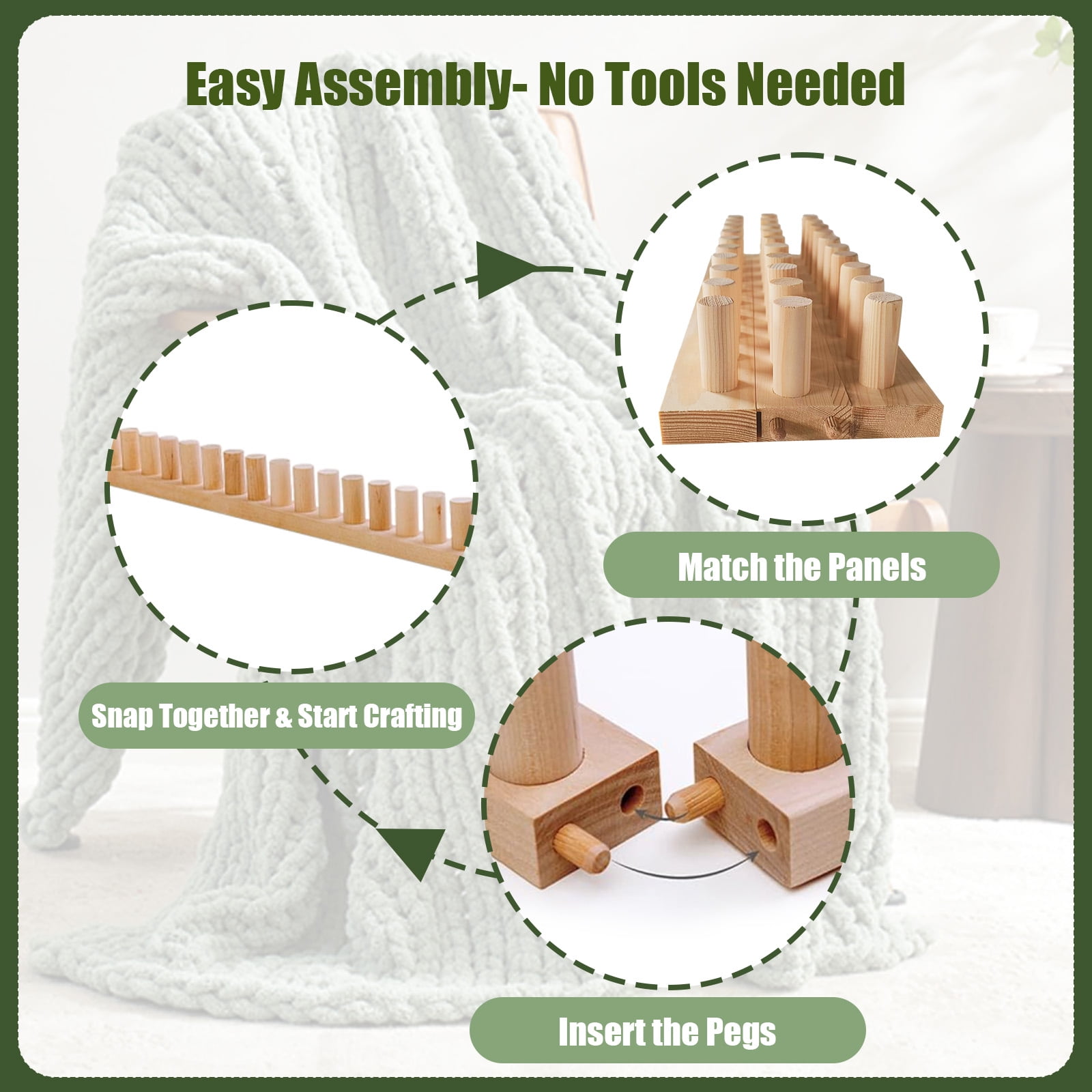 Vacmaster 48in Wooden Chunky Blanket Loom,Portable Hand Knitting Loom,Large Frame for Diy Knitting & Weaving, for Beginners, Reusable for Bulky Yarn Crafts, Scarves ,Throw & Gifts