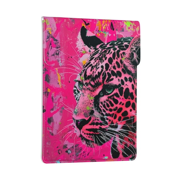 Pobuds Leather Laptop Sleeve, Padded Case, Thin Portable, Versatile Bag - Compatible with 13 inch laptops or MacBook Air Pro 13 inch 2016 or later - Vertical, neon pink leopard (2)