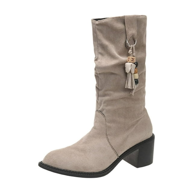 Beige Womens Fashion Footwear With Suede And Hanging Detail For Winter