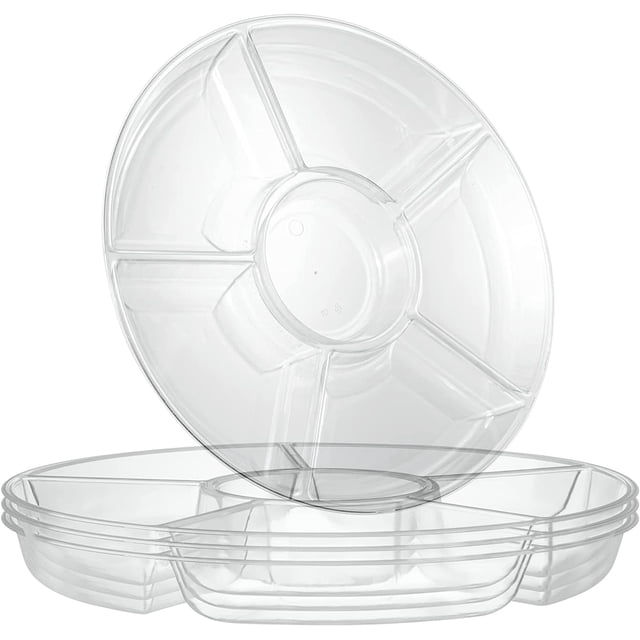 REJODA-Plasticpro 6 Sectional Round Plastic Serving Tray/Platter (4, Clear)