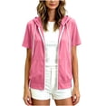 thumbnail image 3 of Ihhxva Tops for Women Hooded Zip-Up Top Short Sleeve Casual Sporty Hoodie with Front Pockets Daily Vacation S-2XL S-2XL, 3 of 9