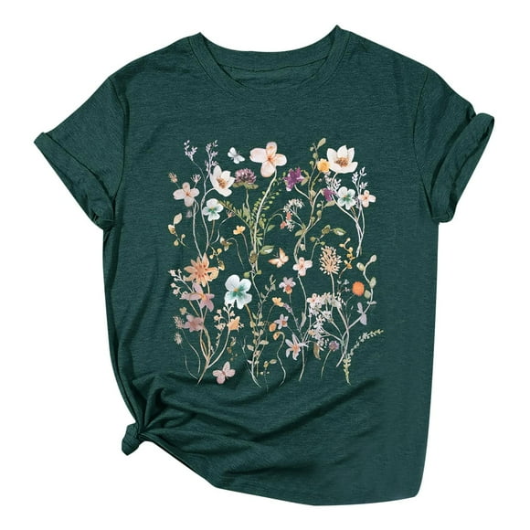 Wijhcboe 2025 Women Floral Print Short Turtleneck Tee for Women T Crew Neck Short Women Turtle Neck Long Sleeve Shirts Sleeve T Shirt Top Tee Fashion Turtle Neck T Shirts for Women Mock Neck Long Sle