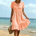 thumbnail image 7 of Ayolanni Women Summer Dresses Short Sleeve Solid V Neck A-Line Midi Dress Travel Beach Cotton Linen Flowy Dress Orange S, 7 of 7