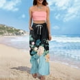 thumbnail image 2 of QIJUNTUO ​Petite Women's Wide Leg Palazzo Pants High Waist Resort Wear Vacation Trousers Flowy Beach Boho Chic Casual Comfort Bottoms​ Blue, 2 of 7