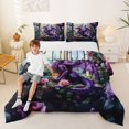 thumbnail image 2 of Feelyou Rose Floral Window Dragon Queen Comforter Set for Girls Women Kids, Garden Gothic Wildlife Bedding Comforter Set, Purple Green, Black Reversible, 3-Piece, 2 of 6