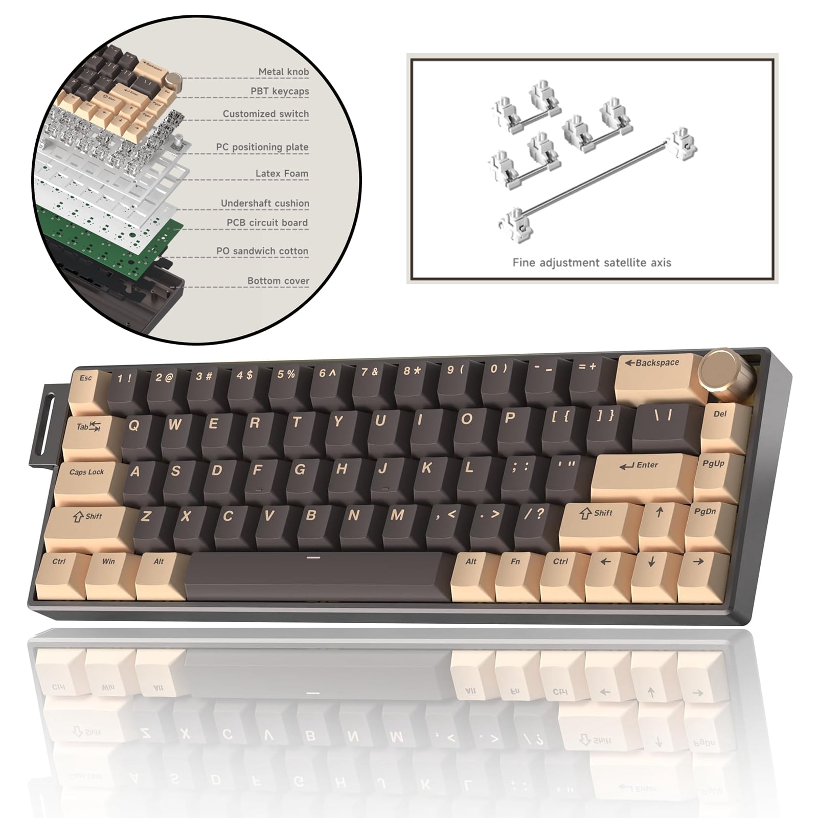 Artyond Compact Mechanical Gaming Keyboard, QMK/VIA Programmable Hot-Swappable Volume Knob, 32-bit ARM4 Chip, with RGB Backlight 68 Keys USB-C Aluminum Frame Keyboard for Games/PC/Mac, Brown