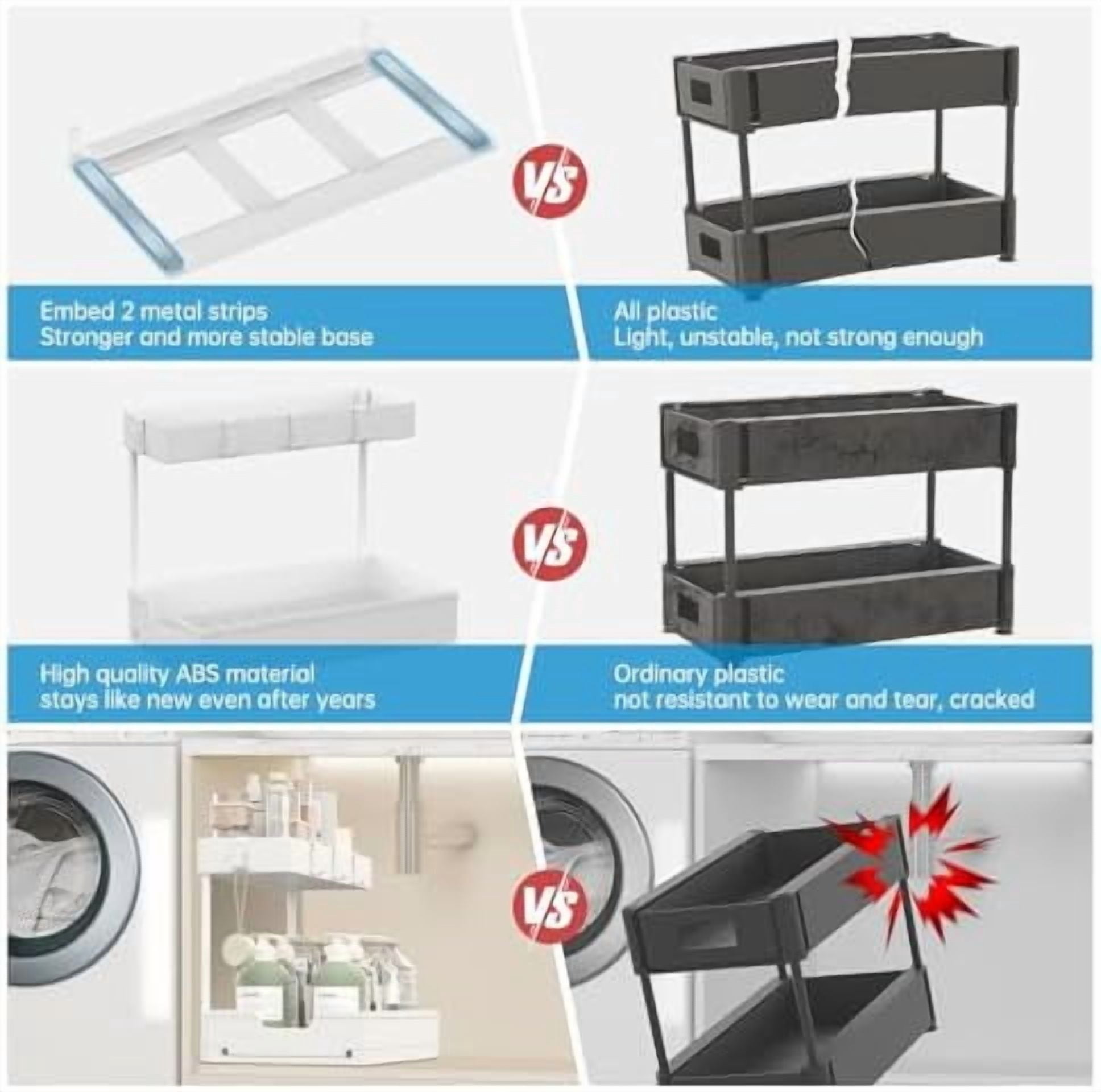 2-Tier Under Sink Organizers and Storage 2 Pack Sliding L-shape Under Cabinet Organizers For Narrow Space Multi-purpose Sink Organizer for Bathroom Kitchen Drawer(White 2 Pack)