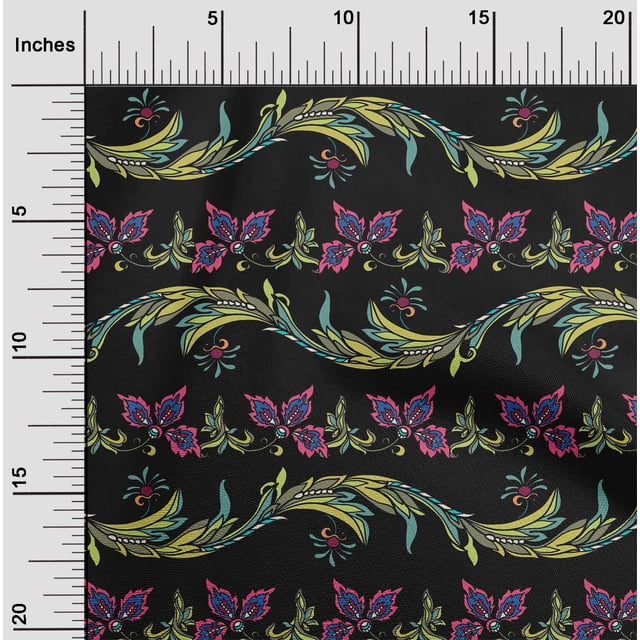 oneOone Polyester Lycra Fabric Leaves & Floral Artistic Print Sewing Fabric BTY 56 Inch Wide