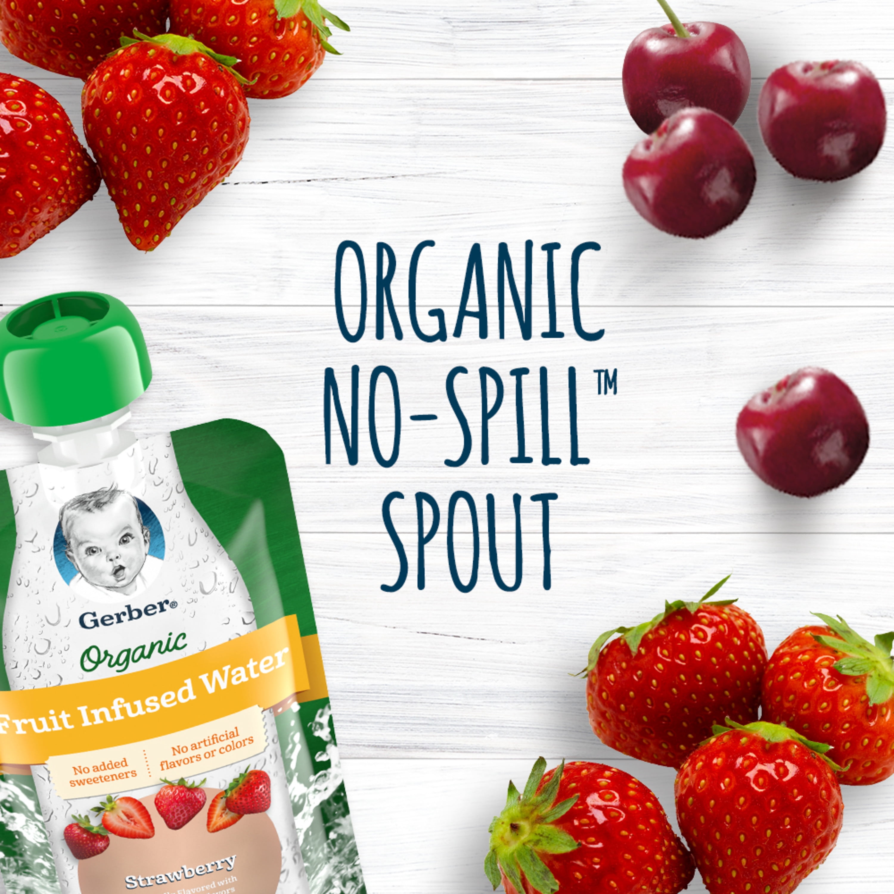 Gerber Graduates Organic Fruit Infused Water Hydration, Strawberry, 3.5 fl oz Pouch (16 Pack)