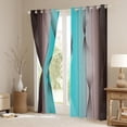 thumbnail image 3 of Gradient Terra Brown and Teal Curtains & Drapes 2 Panels 52"Wx63"L,Silver Foil Print Wave Striped Curtains Ombre 30%-50% Blackout Curtains,Abstract Art Room Decor Aesthetic, 3 of 6