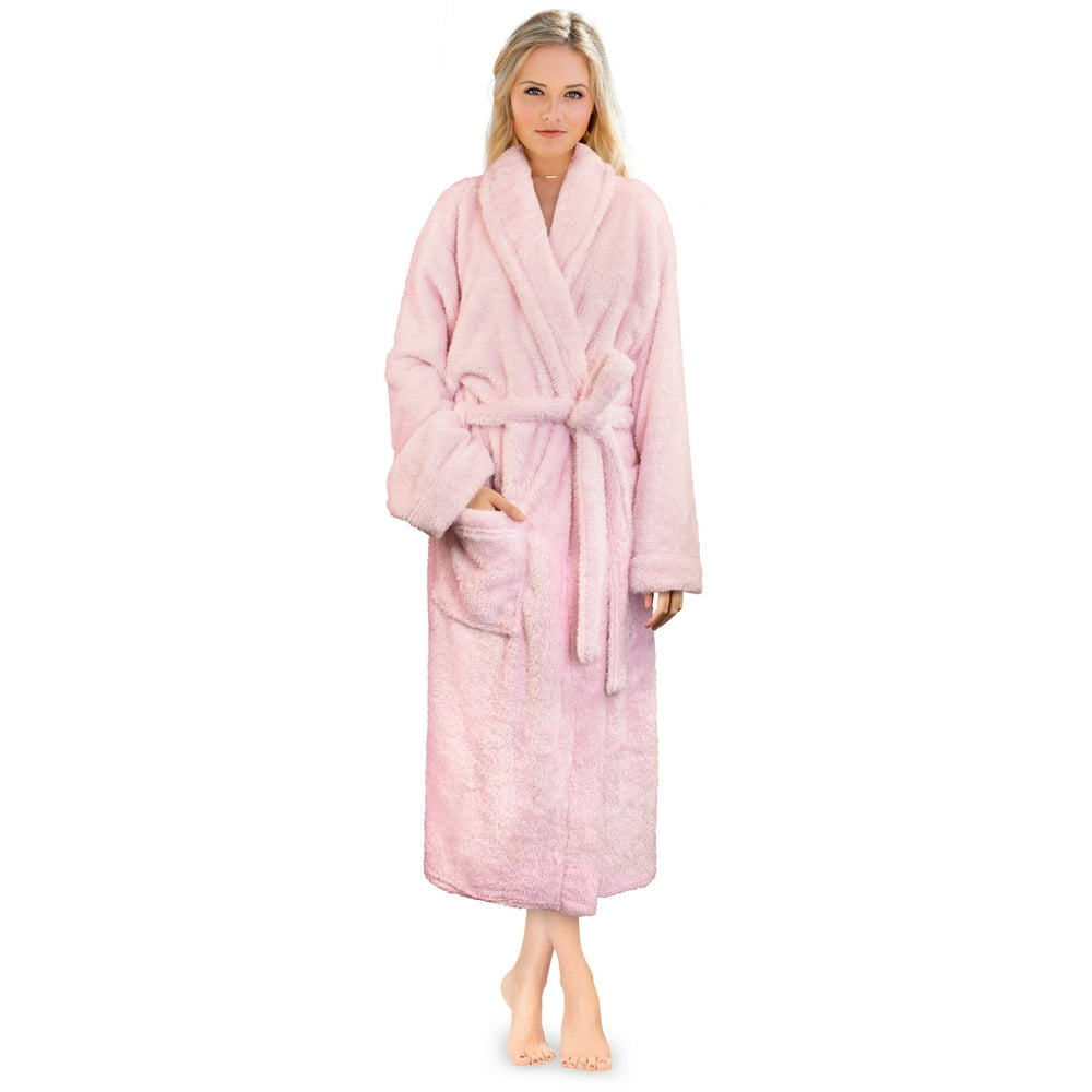 Pavilia Pavilia Premium Womens Plush Soft Robe Fluffy Warm Fleece Sherpa Shaggy Bathrobe L