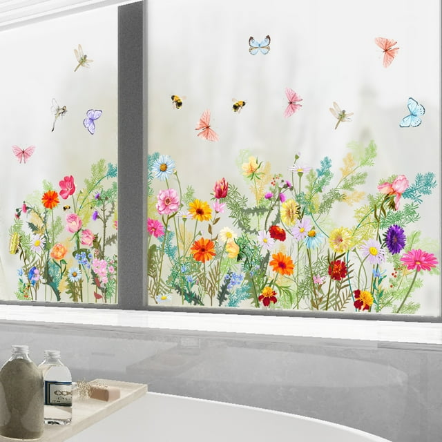 RV Pegatinas para ventana, pegatinas para ventana anticolisión con Iris de flores de jardín, pegatinas para puerta y ventana no adhesivas, calcomanías para baño 30*60cm * 2 uds Sailing Electrónica