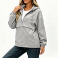 thumbnail image 6 of DYTTDG Women's Solid-Color Half-Zip Hooded Windbreaker | Long-Sleeve Loose Pullover Jacket with Drawstring Hem & Side Pockets for Outdoor Daily Casual Wear, 6 of 8