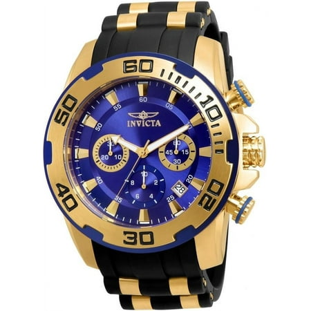 Invicta Men s 50mm Pro Diver Gold-Tone Polyurethane Quartz Blue Dial Watch 22313