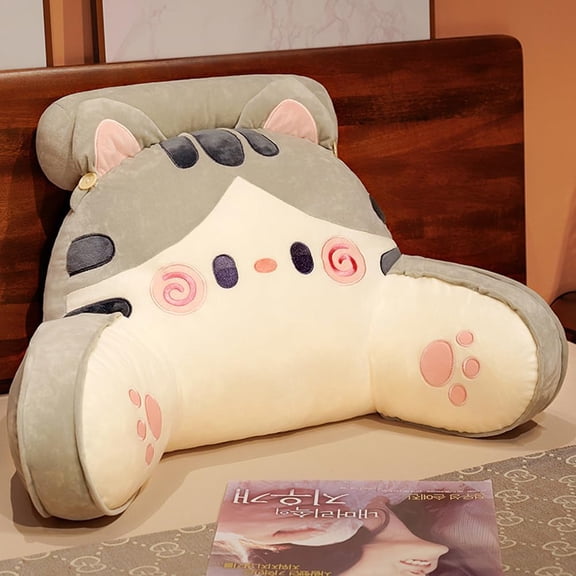 Sexysamba Bed Rest Reading Pillow - Kawaii Soft Lumbar Pillows Rest Cushion with Washable Cover, Bedrest Pillow with Arms for Sitting in Bed, Relaxing, Watching TV, Gaming, Cars - Grey Cat,Medium