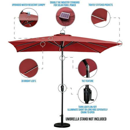 Sun Ray - 9'x7' Rectangular Next Gen Solar Lighted Umbrella - Teal