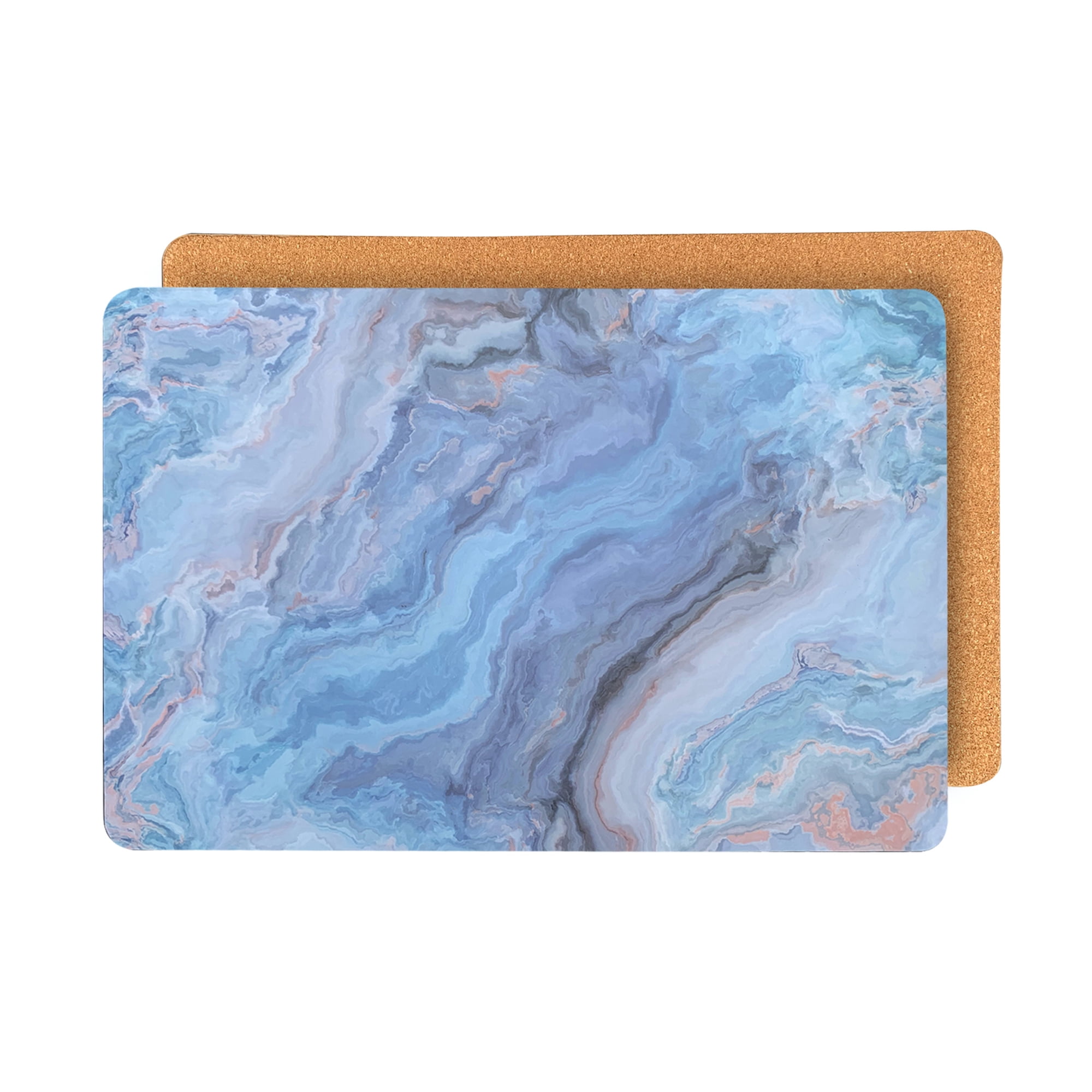 Dainty Home Marble Cork Foil Printed Marble Granite Designed Thick Cork Textured 12" x 18" Rectangular Placemat Set of 8 in Navy