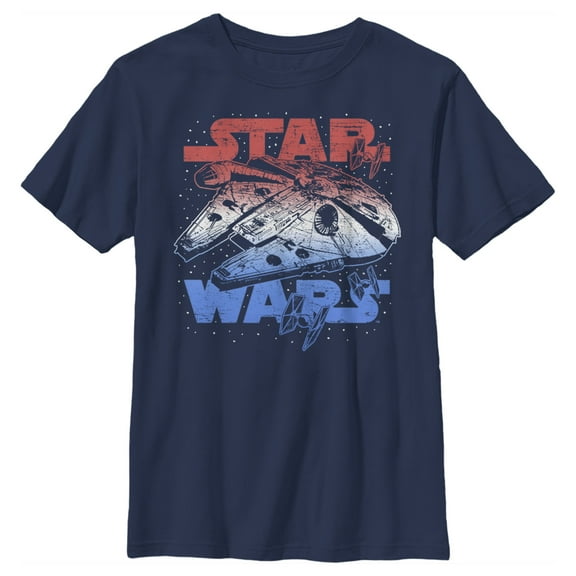 Boy's Star Wars Patriotic Vintage Millennium Falcon  Graphic Tee Navy Blue Small