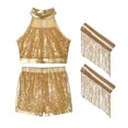 thumbnail image 4 of Xudanell Toddler Outfits for Girls Light Sequin Glitter Crewneck Top Shorts Sets Tassel Split Summer Dance Clothes, 4 of 4