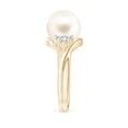 thumbnail image 3 of ANGARA Freshwater Cultured Pearl Bypass Ring with Diamond Trio in 14K Yellow Gold for Women | June Birthstone, Birthday, Anniversary, Jewelry Gift for Women | Pearl Ring, 3 of 9