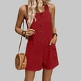 thumbnail image 2 of lcziwo Linen Rompers for Women Loose Fit Wide Leg Onesie Shorts Casual Dressy Summer Sleeveless Tank Top Button Short Jumpsuits Beach Clothes Red S, 2 of 7