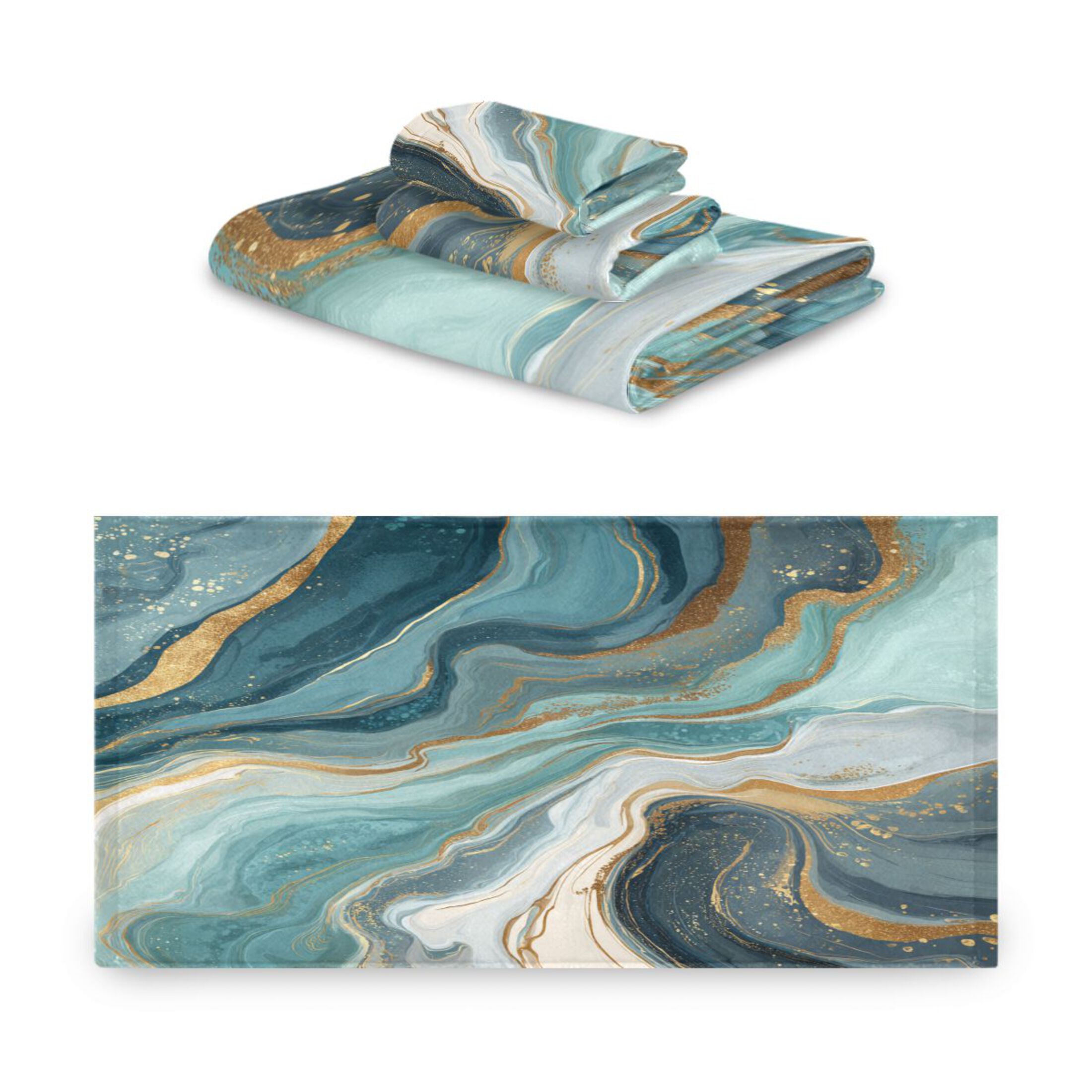 3 Sizes of Towel Sets Including Bath Towel Hand Towel and Washcloth for Daily Use Blue Marbling