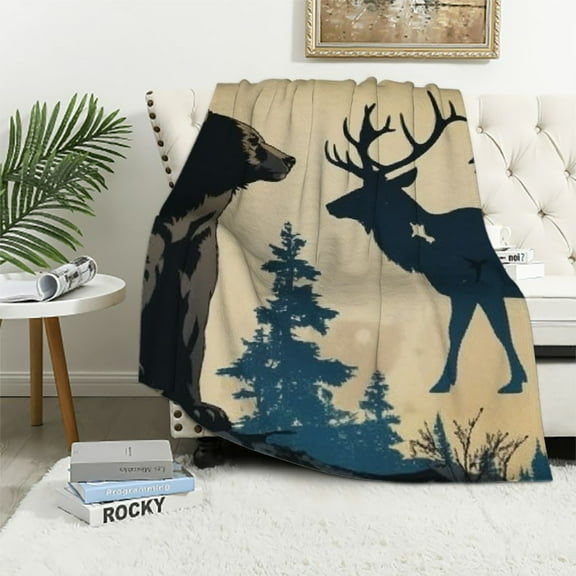 Patifu Bear Deer Forest Warm Lightweight Blanket Soft Fleece Throw Blanket All Seasons Super Soft Blanket for Living Rooms Sofa Decor Cow Gifts 40x50in
