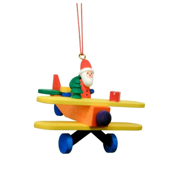 Alexander Taron Importer 10-0865 Christian Ulbricht Ornament - Santa in Plane - 2.75" H x 2.25" W x 1" D, White