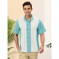 thumbnail image 2 of Camisas hawaianas manga corta botones botones a rayas playeras azul claro blanco T L, 2 of 6