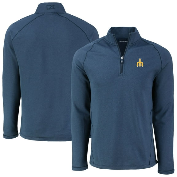 Men's Cutter & Buck Heather Navy Seattle Mariners Peshastin Eco Fleece Recycled Raglan Quarter-Zip Top