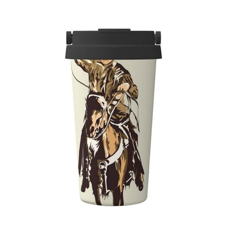 

Hirioo Vintage Cowboy Riding Horse for Coffee Travel Mug Insulated Coffee Mug with Lid