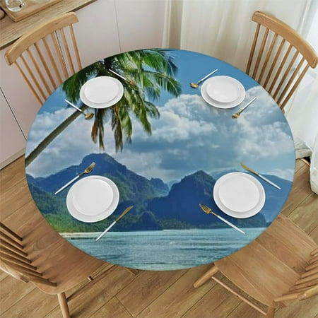 

Patifu Palm Trees Round Table Cover Stain Resistant Washable Indoor Outdoor Tablecloth Kitchen Dining Wedding Parties 100% Polyester Table Cloth for Picnic Dining Kitchen Farmhouse 46 -50