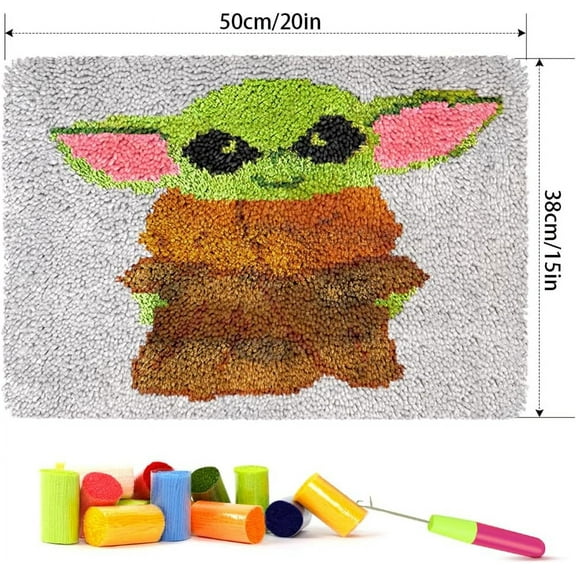 Latch Hook Rug Kits Animal DIY Embroidery Canvas Yarn Carpet Set for Adults Kids Beginner (Grogu)