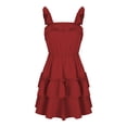 thumbnail image 3 of Vedolay Womens Dresses Women's 2023 Summer Dress Sleeveless Ruffle Sleeve Round Neck Solid Loose Dress,Red L, 3 of 5