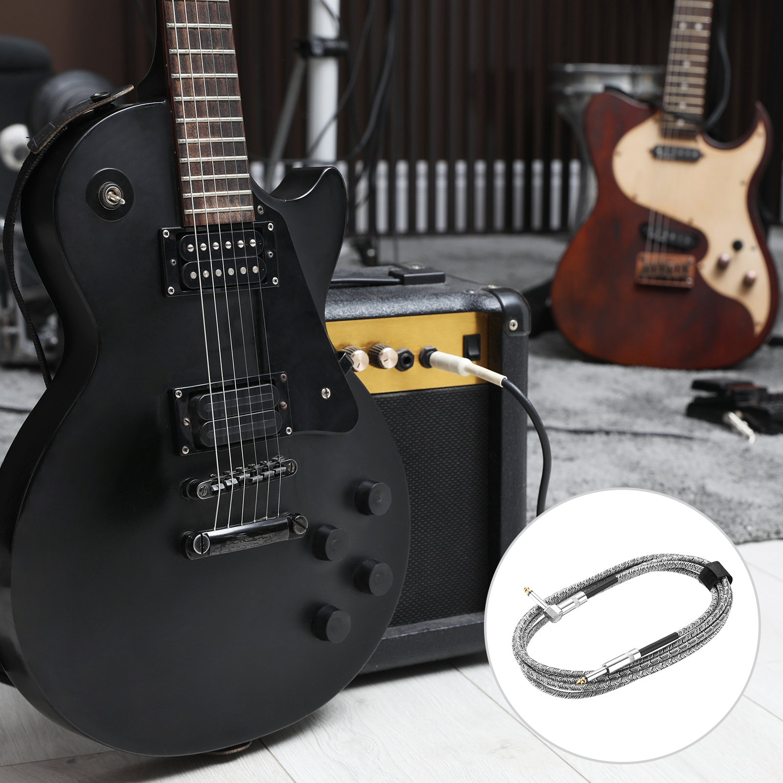 2 PCS Guitar Instrument Cable 10 Feet 1/4" to 1/4" 6.35mm Straight to Right Angle Interconnect Cord Braided Grey