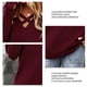 thumbnail image 5 of Suéter de Punto Cruzado Cuello en V Manga Larga Color Puro Suéter Casual de Moda para Mujer Vino Rojo XL, 5 of 6