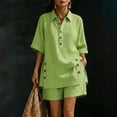 thumbnail image 2 of Womens Plus Size Cotton Linen Shorts Sets Summer Outfits with Button, Oversized Tops and Bermuda Shorts 2 Piece Matching Lounge Sets Tracksuits, Travel Vacation Going Out Suits 2026 Green L, 2 of 8