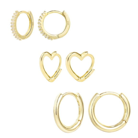 Alexcraft 3 Pairs Small Huggie Hoop Earrings Set 14K Gold Plated Hypoallergenic Heart Hoop Earrings for Women Gifts for Mom